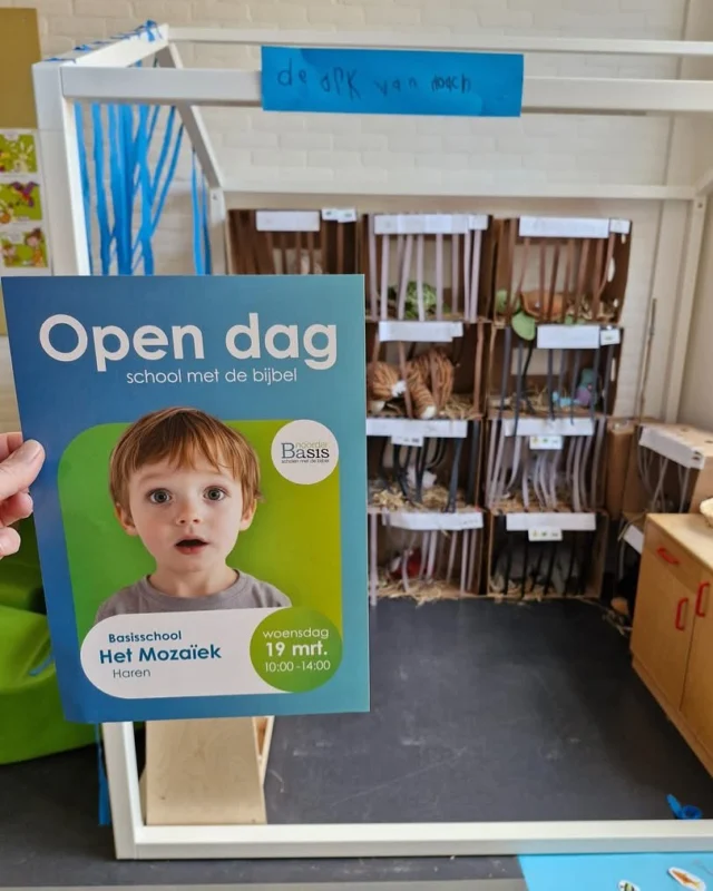 Open dag - Kom je ook de Ark van Noach bekijken in groep 1/2?De kleuters hebben mooie hokken gemaakt. Welk dier zou erin wonen? Hoe gaat het verhaal van de Ark? Van harte welkom om met je kind langs te komen en kennis te maken met onze juffen uit groep 1/2Voor elk kind staat er iets lekkers en leuks klaar. Woensdag 19 maart van 10.00-14.00Even sfeer proeven? Tot 12.00 zijn alle kinderen aanwezig. Woensdag 19 maart