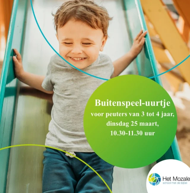 Bent u op zoek naar een school voor uw kind? Elke laatste dinsdag van de maand organiseren we een buitenspeeluurtje voor peuters tot 4 jaar. Tijdens het buitenspelen loopt de leerkracht en een onderwijsassistent op het plein. Terwijl uw kind op een laagdrempelige manier kennis maakt met het samen spelen, kunt u uw vragen stellen en kennismaken met onze school. Opgave is niet nodig. Bij regen spelen we binnen in het speellokaal www.gbshetmozaiek.nl