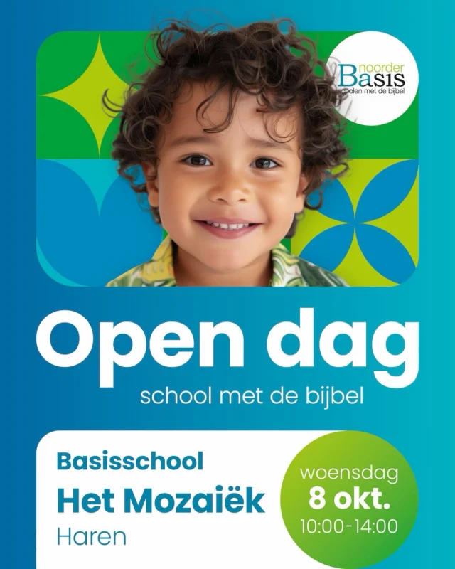 Woensdag 8 oktober is het weer open dag!Kom je ook even een kijkje nemen op onze mooie school? Van harte welkom vanaf 10:00. Er zal een leerkracht voor je klaar staan om je even rond te leiden. #opendag #mozaiek #haren #schoolmetdebijbel #delen #noorderbasis #oktober #welkom #christelijkonderwijs
