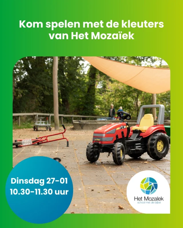 Bent u op zoek naar een school voor uw kind? Elke laatste dinsdag van de maand organiseren we een buitenspeeluurtje voor peuters tot 4 jaar. Tijdens het buitenspelen loopt de leerkracht en een onderwijsassistent op het plein. Terwijl uw kind op een laagdrempelige manier kennis maakt met het samen spelen, kunt u uw vragen stellen en kennismaken met onze school. Kom je ook op dinsdag 27 januari?Opgave is niet nodig. Bij regen spelen we binnen in het speellokaal