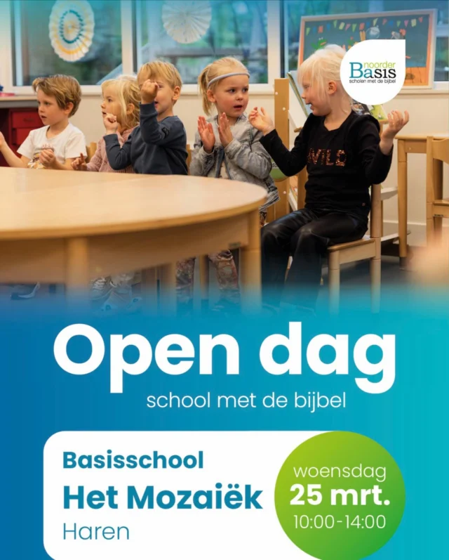 📅 Op 25 maart is het open dag! De deur staat die dag open zodat je kennis kunt maken met onze school.☕️ Om 10 uur staat de koffie en limonade klaar🧩 Voor kinderen is er wat leuks te doen 👀 Bekijk samen met je zoon of dochter de school ❓ Stel je vragen aan één van de leerkrachten 🤝We ontvangen je graag! #mozaiek #haren #NoorderBasis #scholenmetdebijbel #opendag